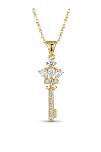 ZARİN JEWELS Anahtar Detaylı Zirkon Taşlı 14 Ayar Sarı Altın Kaplama Kolye