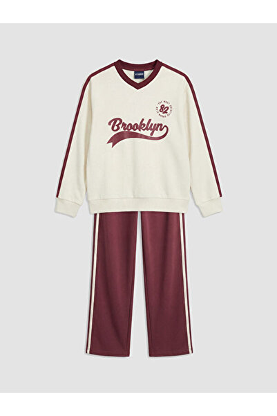 LC Waikiki Sweatshirt și pantaloni de trening pentru fete cu imprimeu Brookly...