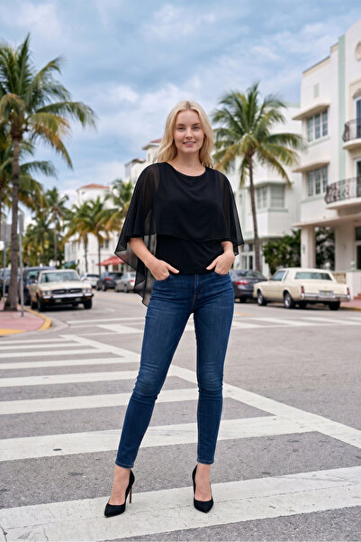 Romina Ruffle Chiffon Crew Neck Flounce Casual Blouse