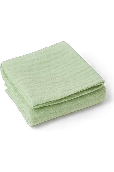 Generic Muslin Baby Towels - 100% Cotton, 80CMX80CM, Extra Large, 4 absorbent Layers - Pack of 2 (Plain green and White Printed)