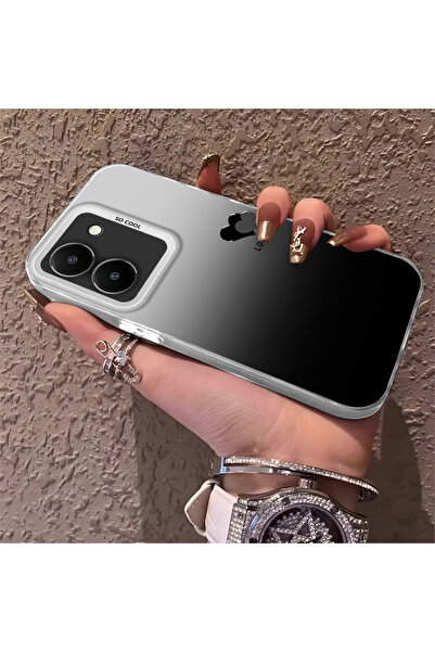SLIMFELT Vivo Y36 4G/5G Uyumlu Siyah Gümüş Geçişli Kalp Kılıf, Sevimli Cool Tarz