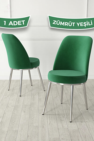 Canisa Jaxe Serisi 1 Adet Zümrüt Yeşili Mutfak Sandalyesi Krom Kaplama Metal ...