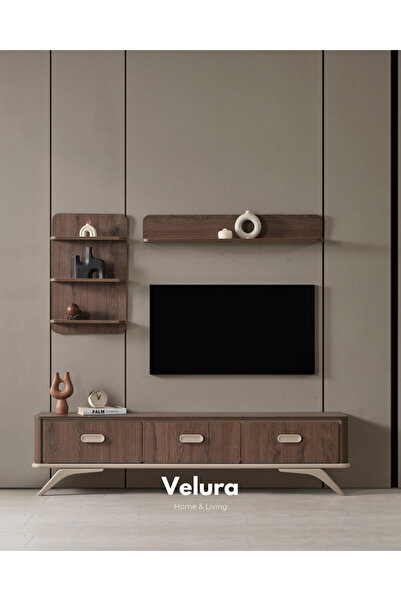Velura Home & Living Nova Tv Ünitesi - Koyu Ceviz (Alt Blok + Üst Blok)