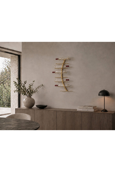 RackAndCork Rack And Cork - Modern Minimalist Metal Gold Şişe Rafı, Kavisli Ş...