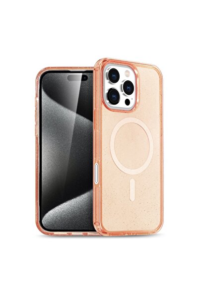 UnDePlus Apple iPhone 16 Pro Max Kılıf M-Safe Şarj Özellikli Simli Sert Şeffa...