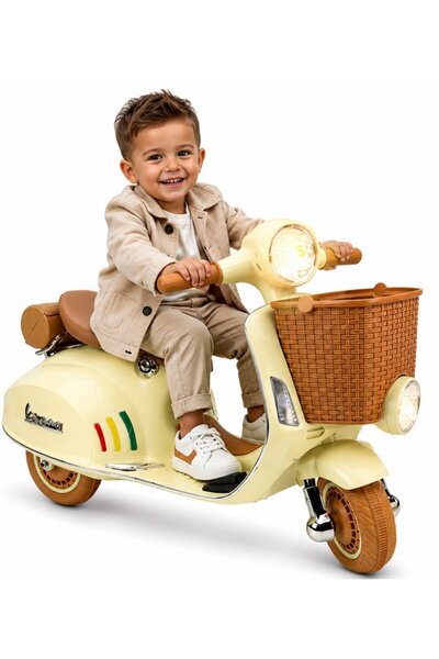 LeanToys Scooter electric pentru copii Vespa XW-03 Beige, design Retro autent...