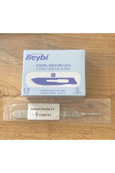 Beybi OPERASYON KESİM UCU NO: 21+SAPI NO:4 (steril) (100 ADET) PASLANMAZ ÇELİK