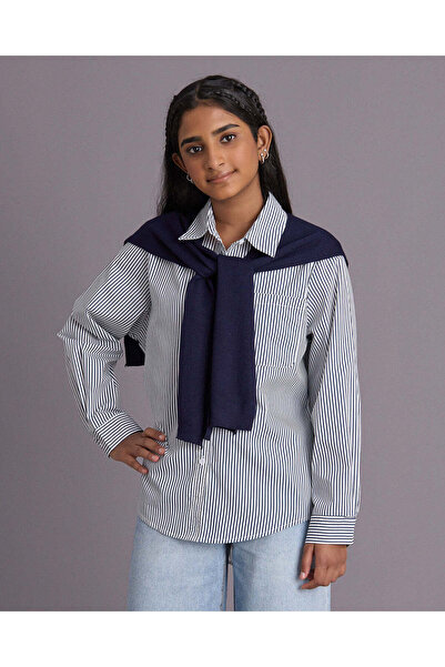 REDTAG Senior Girls White Striped Shirt With Scarf