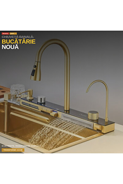OEM Multifunctional Kitchen Sink with LED, Stainless Steel, Gold (RO-V05) (PLD)