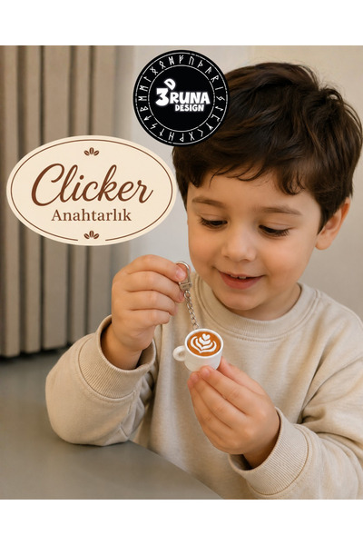 Mini Kahve Bardağı Clicker Anahtarlık – 3D Baskı Latte Desenli Sevimli Anahtarlık