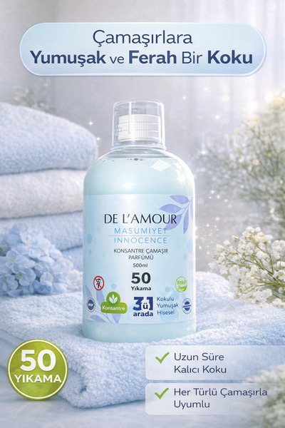 delamour Konsantre Sıvı Çamaşır Parfümü & 50 Yıkama %0 Alerjen 500ml Masumiyet