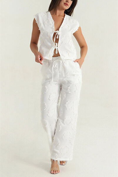 BKUzer Women's Textured Crop Vest with Tie Detail