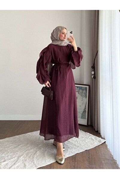 Miraydın Butik Rochie modală cu volane la mâneci pentru femei M2648 - Prune