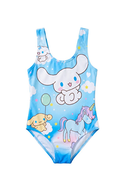 Gadget Gear Kız Çocuk Mavi Cinnamoroll ve Unicorn Baskılı Tek Parça Mayo