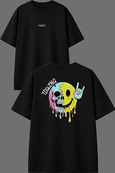 VSRN Smile Skeleton Design, prednja i zadnja strana sa printom, crna oversize...