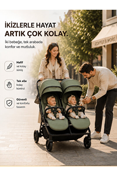 modabebekler İkiz Bebek Arabası Ebeveyn Pencereli Katlanabilir Tam Yatar Çift Bebek Arabası