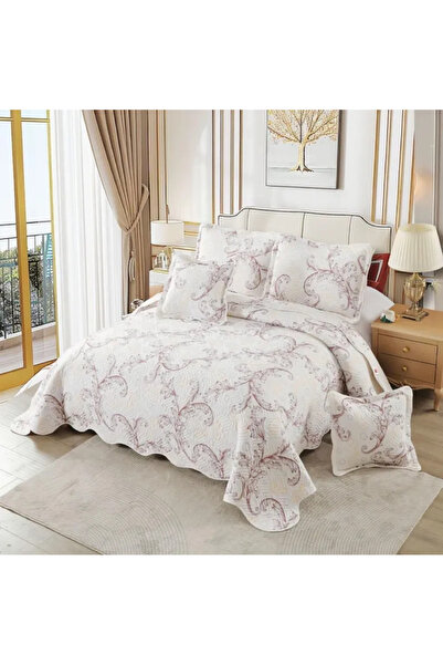 East Comfort Quilted Coverlet, Double Bed, 5 Pieces, Cream, Leaves-ES355