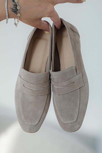 Parponi Gloria Women's Genuine Suede Leather Loafer Shoes Beige