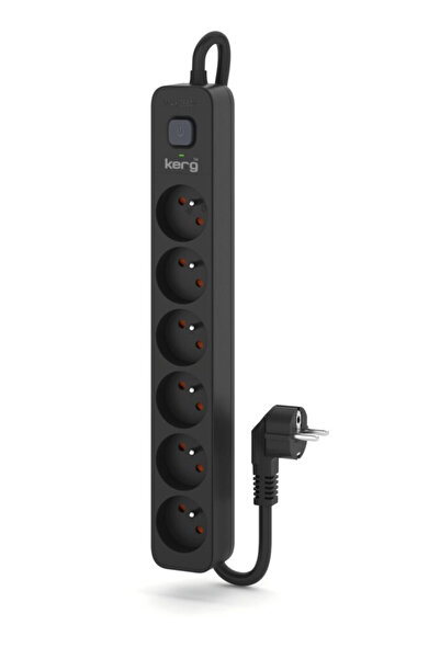 KERG Prelungitor cu protecție la supratensiune, 6 prize, 3 m, negru (M02520)