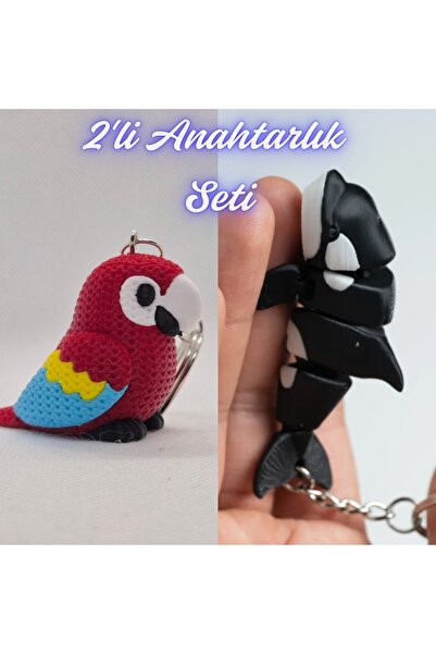 3DAtölyeMaker Fire Engine Red Knitted Pattern Parrot and Black Flexible Whale...