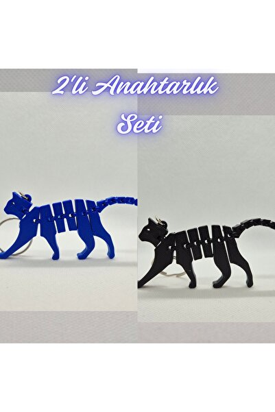 3DAtölyeMaker Blue Flexible Cat and Black Flexible Cat Keychain
