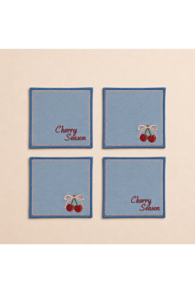 LİONYA DESİGN Set of 4 Cherry Season Embroidered Coasters – Cocktail & Presen...