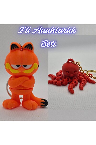 3DAtölyeMaker Blue Garfield and Pink Octopus Keychain