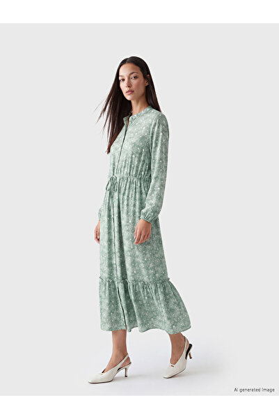LC Waikiki Rmz Gi̇yi̇m Farkiyla Hakim Roba Collar Embroidered Waist-Fitted Dress