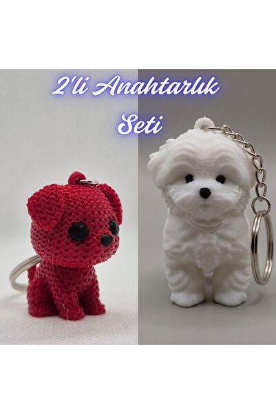 3DAtölyeMaker Fire Engine Red Knitted Patterned Dog and White Maltese Terrier...