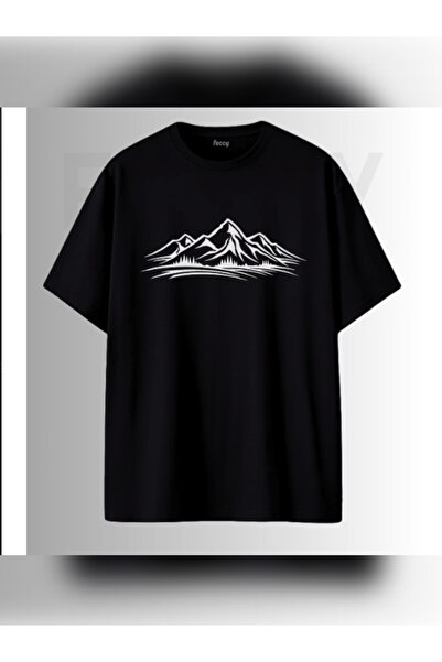 TİMİSİVA Unisex Oversized Printed Crew Neck Short Sleeve Black T-Shirt