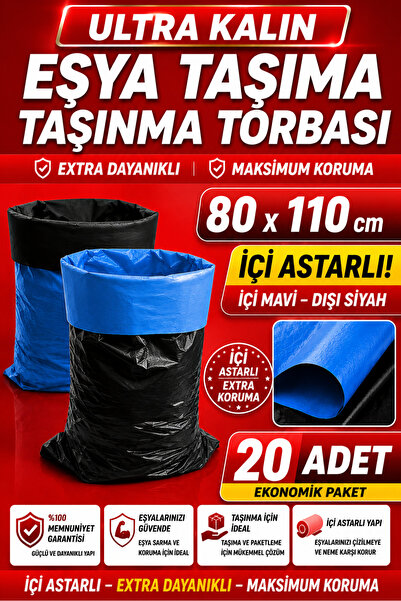 Enjoy Party Store Ultra Kalın Eşya Taşıma Torbası 80x110 cm İçi Astarlı Siyah...