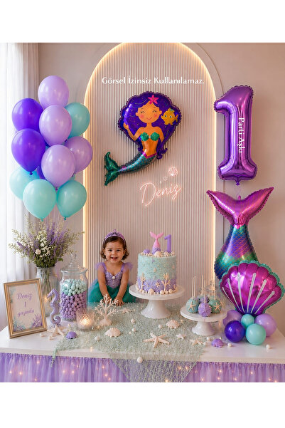 PARTİ AŞKI Pırıltılı Deniz Kızı 5'li Doğum Günü Balon Seti & Kız Çocuk Doğum ...