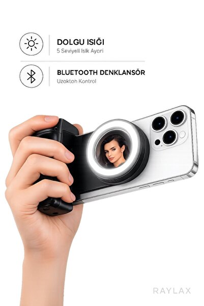 RAYLAX Manyetik Telefon Tutucu Selfie Işığı Bluetooth Kumandalı TikTok Instag...