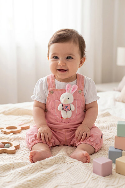 Temiz Denim Salopet White T-Shirt Pink Two-Piece Set