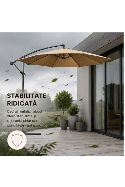 OEM Umbrelă de Grădină 3m, Reglabilă, Suport Inclus Maro (RO-V02) (PLD)