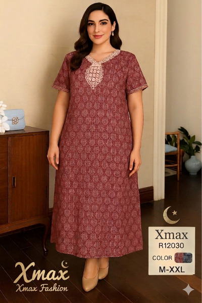XMAX Women's Long Robe with Oriental Pattern and Embroidered Collar – Short S...