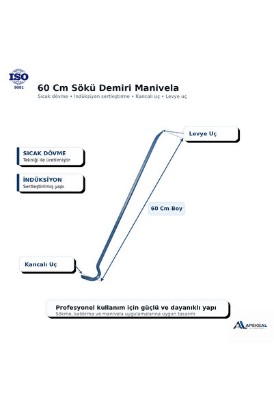 Sait Demirci Apeksal 60 Cm Kısa Sökü Demiri Manivela Dövme Çelik Kancalı