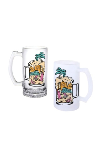 Ghostbastır Palm Beach Beer Glass with Handle, Frosted or Transparent Options...