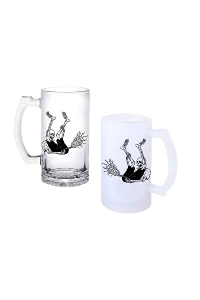 Ghostbastır Funny Skeleton Handled Beer Glass with Frosted or Transparent Opt...