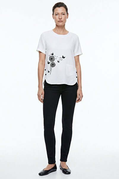 Sementa Printed Crepe Crew Neck T-Shirt - Ecru