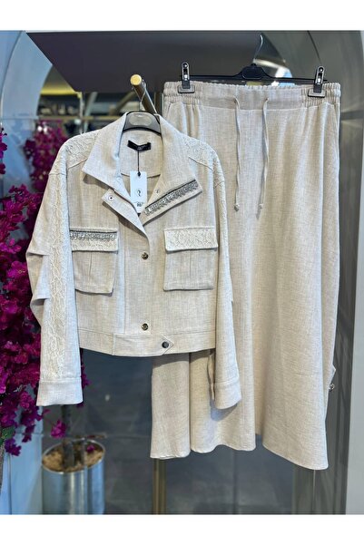 my312 - Stone-Embellished Skirt Linen Suit