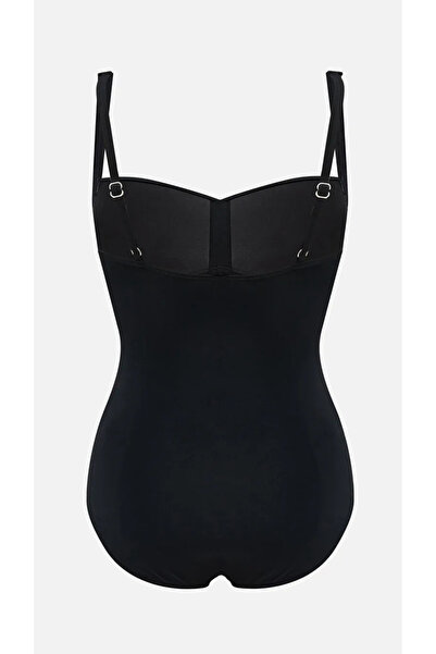 MODA Black Heart Collar Gathered Women's Swimsuit
