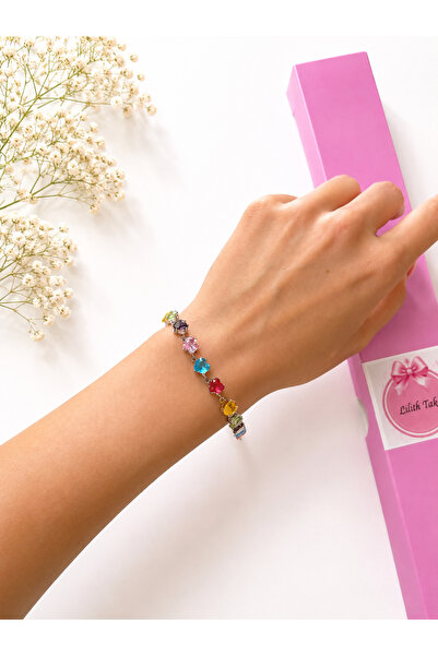 Lilith Takı Elegant Bracelet with Colorful Stone Heart Detail |   Rainbow Sty...