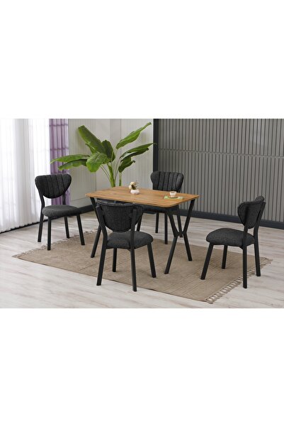 Vivense ELİS MUTFAK MASA TAKIMI, 4 SANDALYE, CEVİZ, 110X70 CM, ANTRASİT