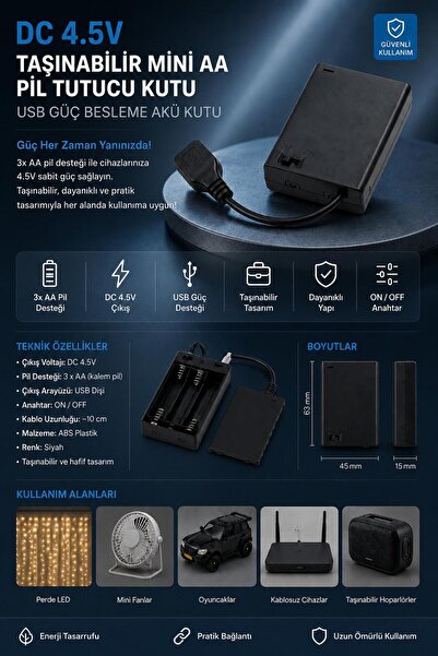 nextbuy 3x Pil Kutusu Tutucu Yuvası Anahtarı USB Tak-Çıkar Güç Kaynağı Perde ...