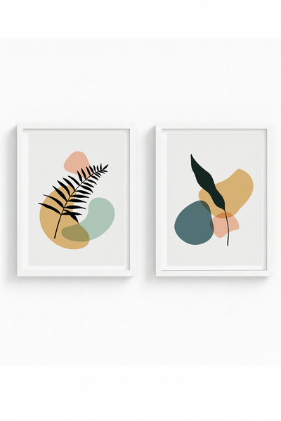huhuli White Wooden Framed 2 Piece Set Painting Huhu124