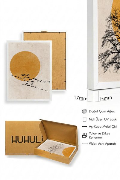 huhuli Set of 3 Paintings with White Wooden Frame Huhu147 - Triple Painting Set with White Frame