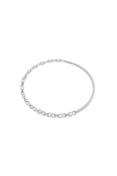 Swarovski Matrix Kolye, S şeklinde, Yuvarlak kesim, Beyaz, Rodyum kaplama