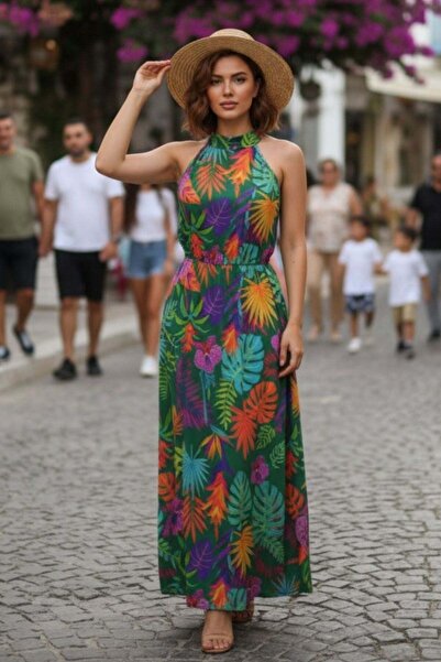 Mossta Haljina od jednostruke žerseje sa halter izrezom i uzorkom - zelena