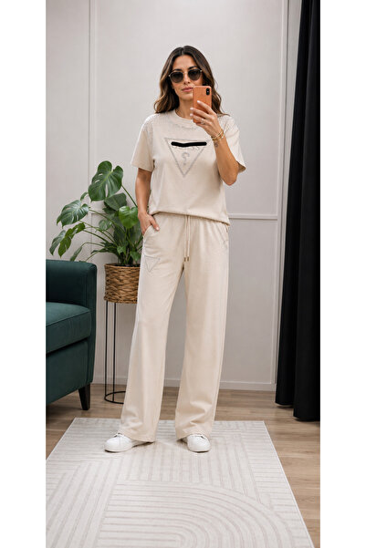 Mazelf Baby&Kids Wear Σετ φόρμας με μπλουζάκι σε μπεζ χρώμα με λεπτομέρειες κ...